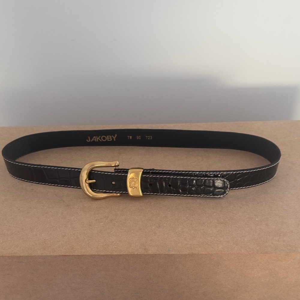 Black Jakoby  Leather Belt with Gold Buckle
